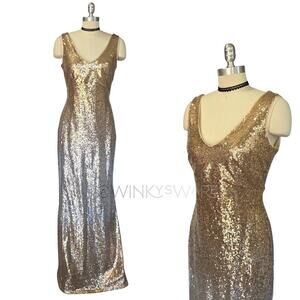 Marina Formal Prom Dress Size 4 Sequins Silver Gold Metallic Ombre Maxi Gown